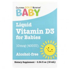 California Gold Nutrition, вітамін D3 у краплях для малюків, 10 мкг (400 МО), 10 мл (0,34 рідк. унції)